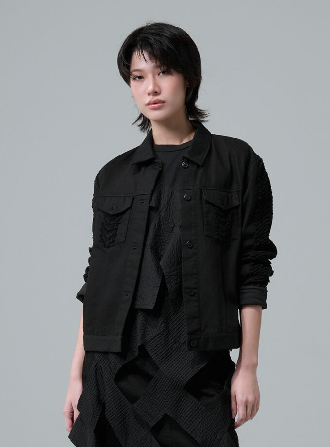 SS26 Recycled Cotton Twill Slashed Recycled Denim Jacket JK-9260104