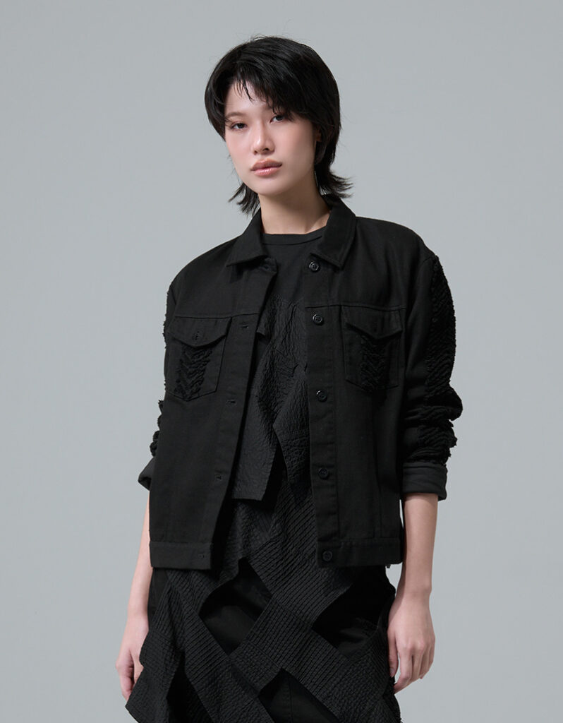 SS26 Recycled Cotton Twill Slashed Recycled Denim Jacket JK-9260104