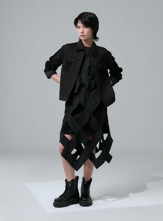 SS26 Recycled Cotton Twill Slashed Recycled Denim Jacket JK-9260104